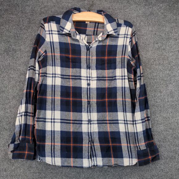 Woolrich Mens Button-Up Shirt Blue Plaid Medium Long Sleeve Chest Pockets - Picture 2 of 12